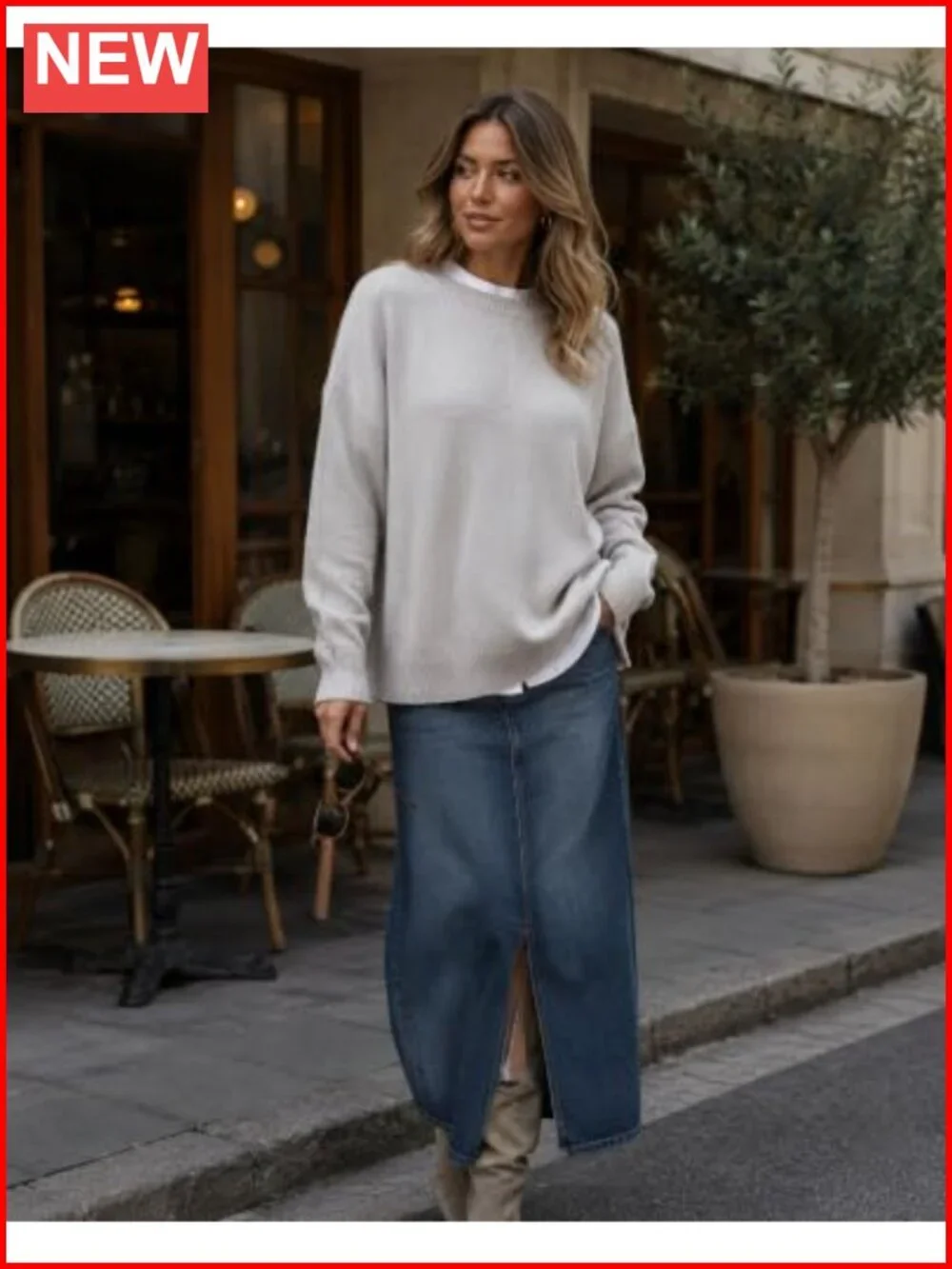 Oversized Cashmere Crewneck Pullover Sweater Women Loose Fit